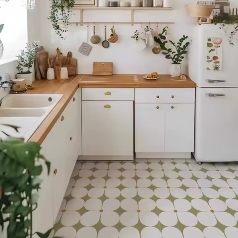 6 PCS Peel and Stick Floor Tiles Waterproof Vinyl Wallpaper Easy DIY Self-Adhesive Flooring for Kitchen Bathroom