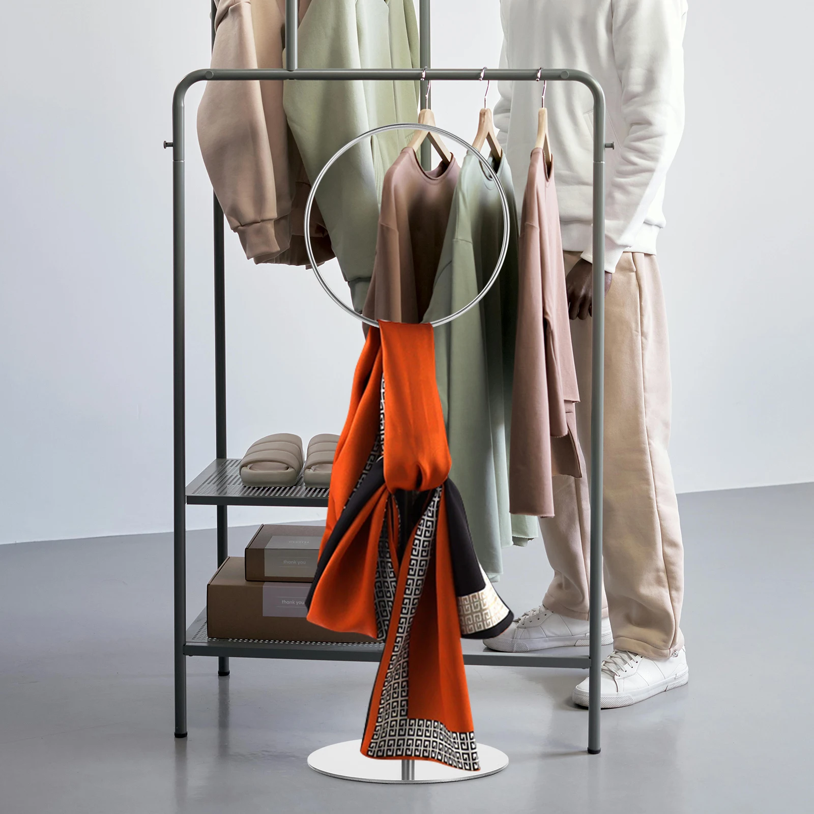 

Scarf Display Stand Holder Organizer Hanger Window Floor-standing Rack Stainless Steel Single for