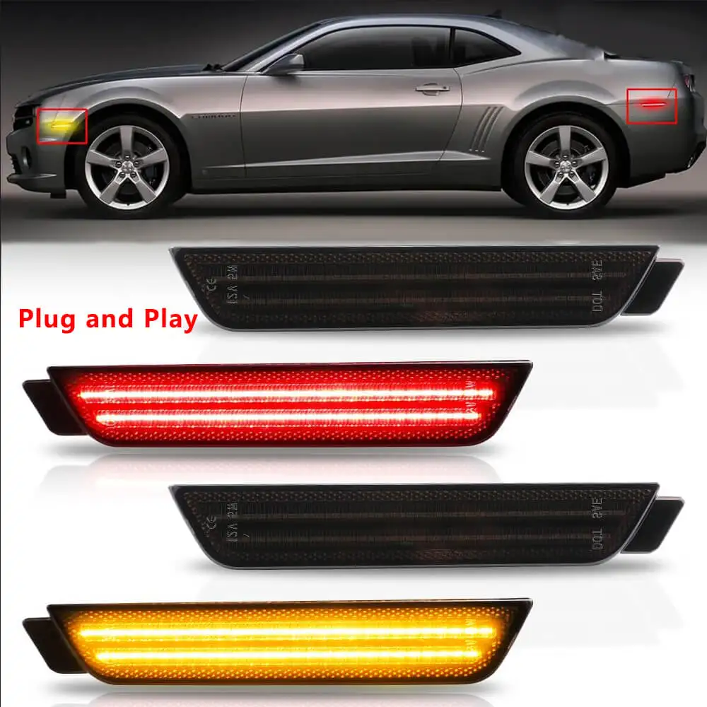

4Pcs LED Bumper Side Smoked Marker Light for Chevy Camaro 2010 2011 2012 2013 2014 2015 Amber Red Front Rear LED Fender Lamps