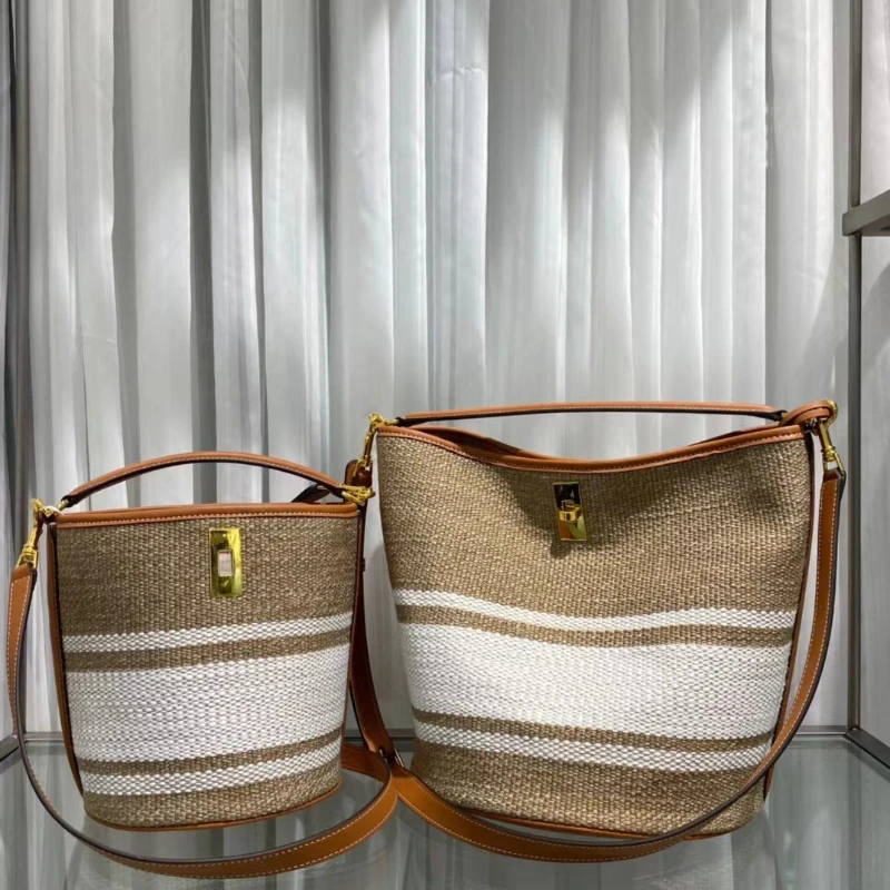 

2022 New Luxury Design Bucket Beach Bag High-end Color Contrast Canvas Bag Woven Bag Hand-held Beach Handbag Large Basket Bags