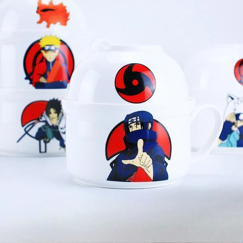

New Naruto anime peripheral Kakashi Naruto Sasuke Home Ceramic Noodle Bowl with Lid Cool Creative Microwave Bowl Gift Wholesale