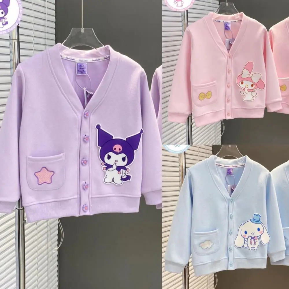 

Пальто для девочек Sanrio My Melody Cinnamoroll Kuromi, Детский милый термотоп с длинным рукавом и мультяшным аниме, детская одежда на весну и осень