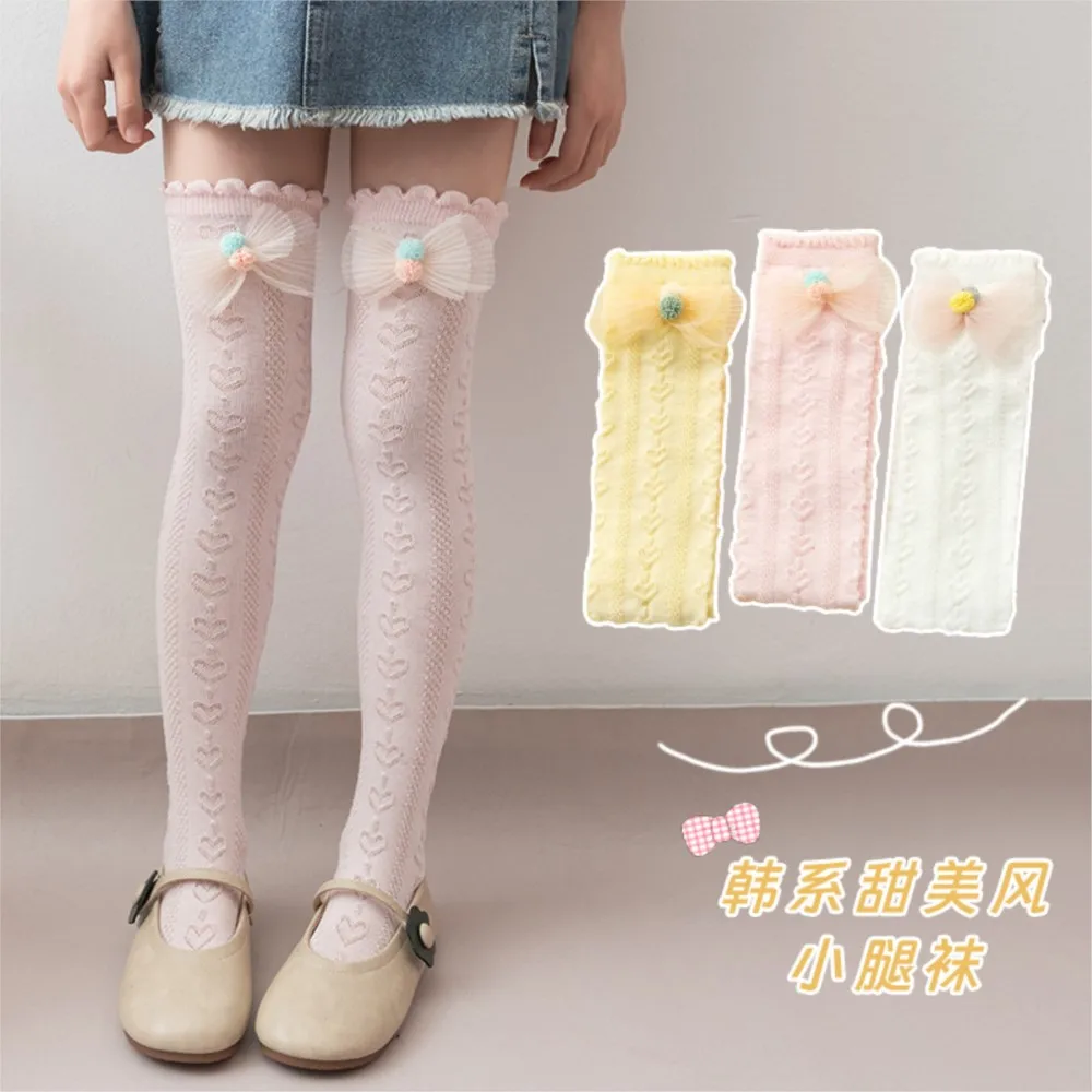 

Summer new thin girl stocking cotton mesh resistance on the net yarn bowknot children's stockings girl knee-high socks