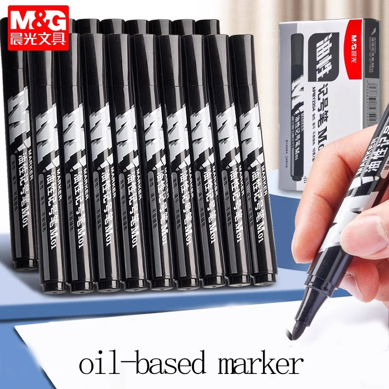 

M & G Oil-Based Marker Pen Large Tip Waterproof Quick-Drying for Glass Woodworking Extensions - Black Blue Red