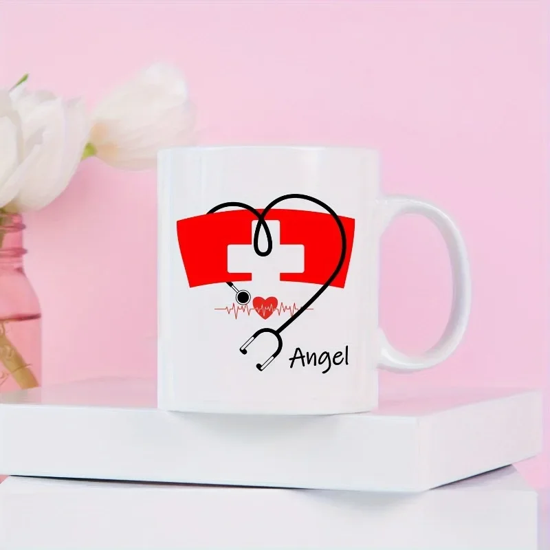 Lovely Nurse Coffee Mug Ceramic Tea Cup Hot Chocolate Mugs Presents for Women Girl Birthday Gift for Angel Mom Grandma Friend