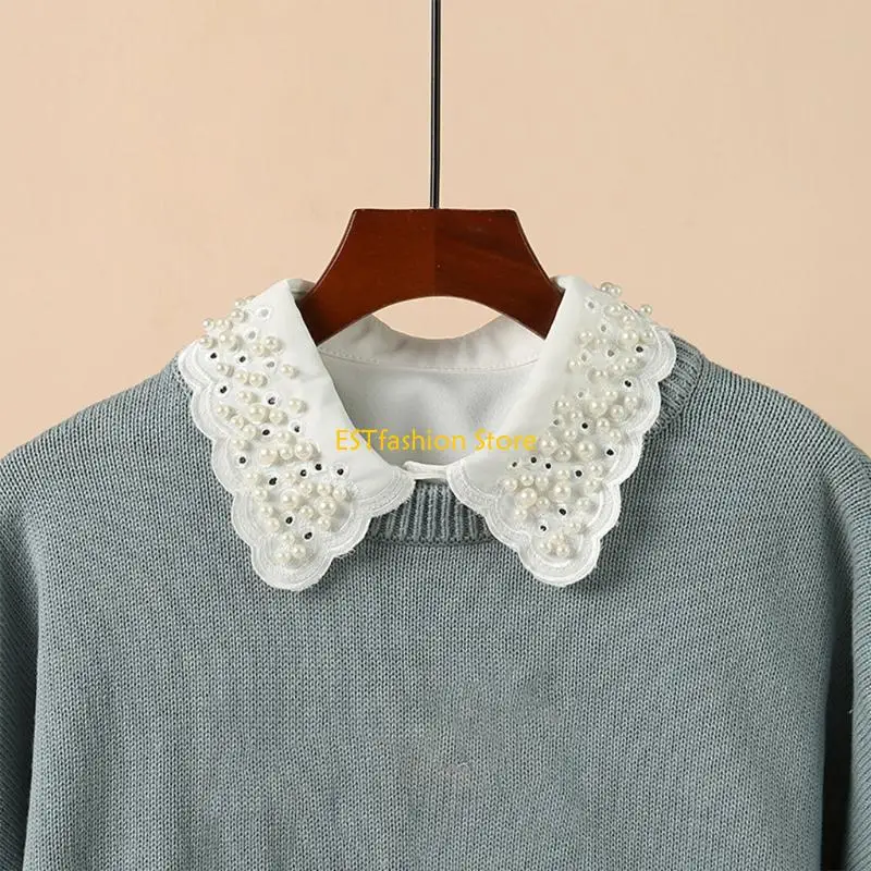Y5GC in stile coreano imitazione perle perle collare finto per donne blusa bianca staccabile blougino ricamo stroppato