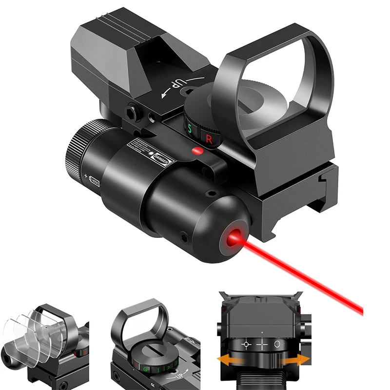 

CVLIFE Riflescope 1X22X33 Reflex Sight Rifle Scope Red Dot Sight 4 Reticle Optics with Laser and Pressure Switch for 20mm Rail