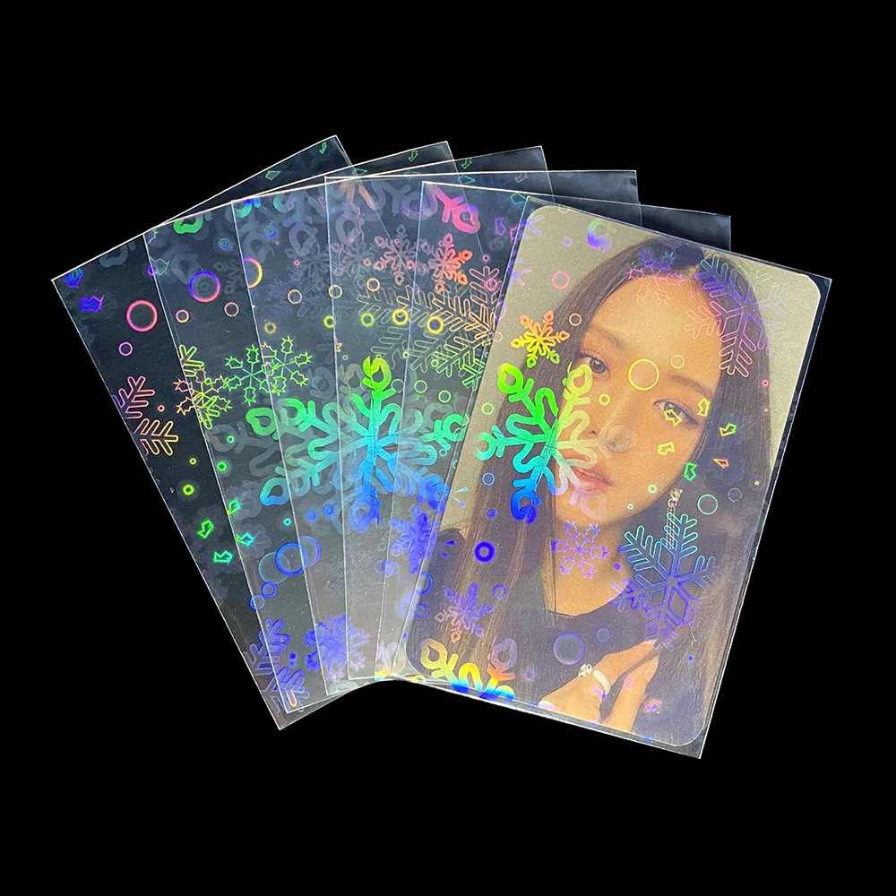 100pcSnowflake Laser Flash Holographic Idol KPOP Photo Card Sleeve Cover Cute Shinny Sparkly TCG Card Foil Protective Film MAGIC