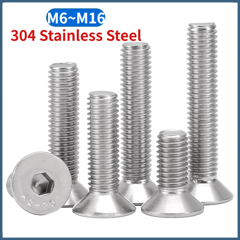 M6 M8 M10 M12 M16 304 Stainless Steel Hexagon Hex Socket Flat Countersunk Screws Allen Bolts