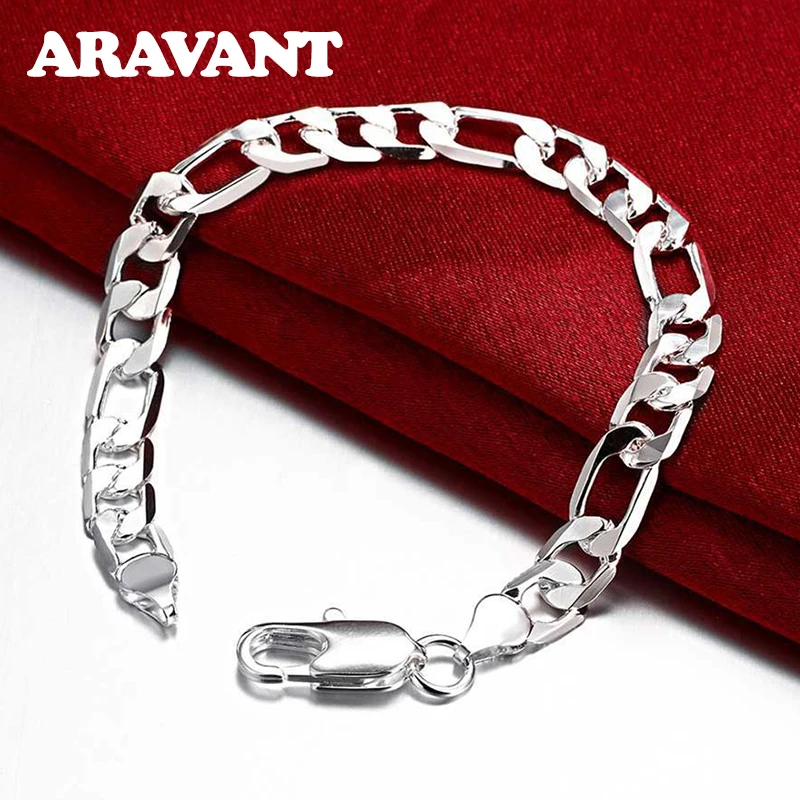 

8 Inch 925 Sterling Silver 4MM/6MM/8MM Figaro Chain Bracelet For Woman Man Fashion Luxury Wedding Gift Jewelry