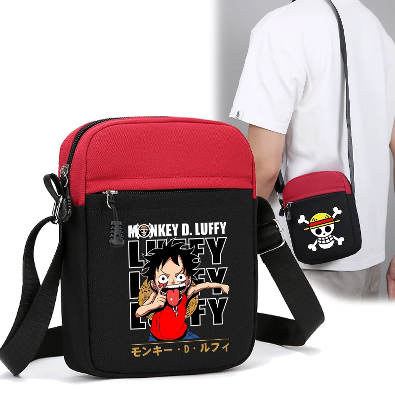 One Piece Canvas Mobile Phone Storage Pouch for Men Women Anime Cartoon Fashion Shoulder Bag Students Portable Simple Handbag