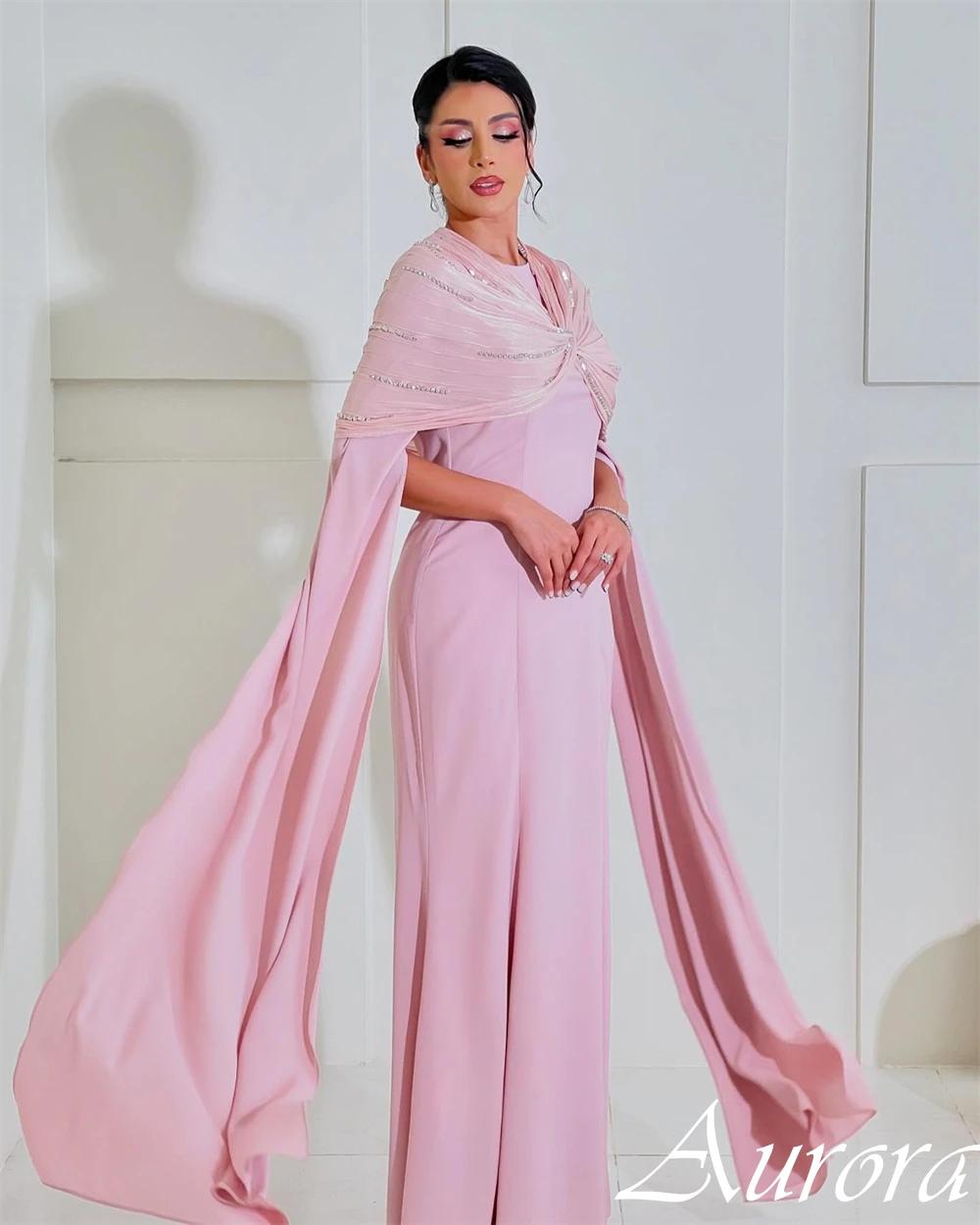 Customized O-Neck Shawl Modern Special Occasion Gowns Mermaid Crystal Sparkly Evening Dress Zipper Back Luxury Cocktail Dress