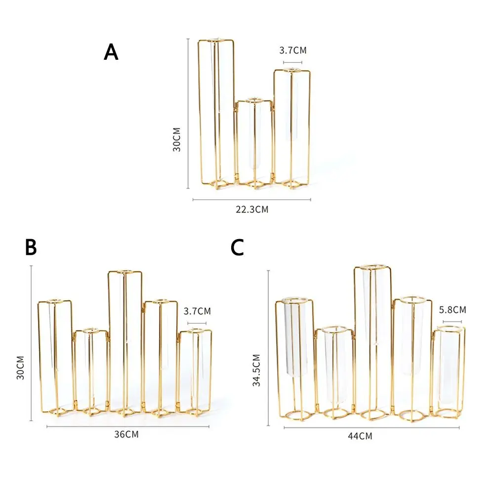 Creative Glass Vase  Hinged Metal Stand Hanging Flower Holder Tube Vase Party Wedding Decor Home Decoration Garden Supplies