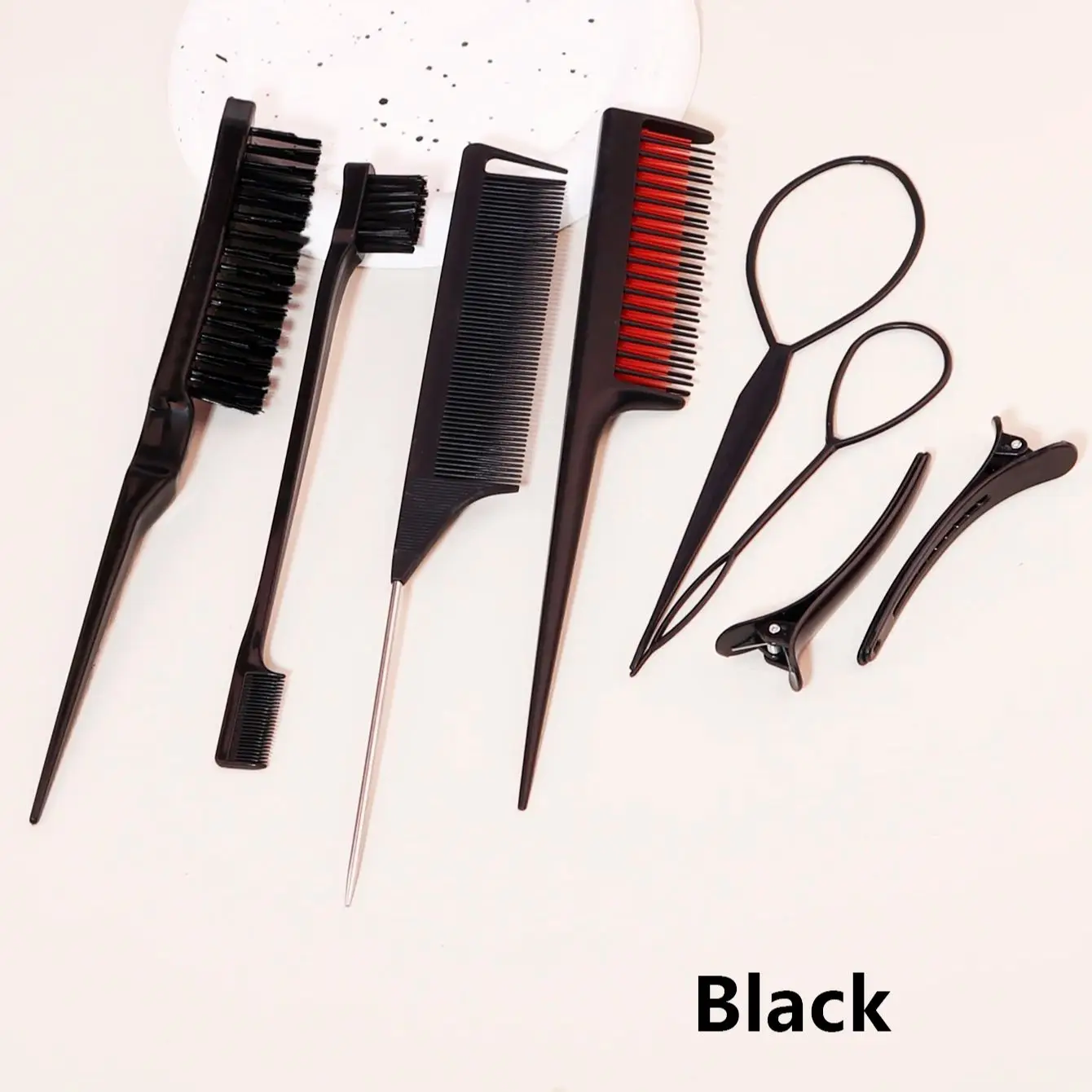 8pcs Hair Styling Comb Set - Rake Combs, Rat-Tail Combs, Edge Brushes, Braiding Tools Duckbill Clips, Special for Real Hair Wigs