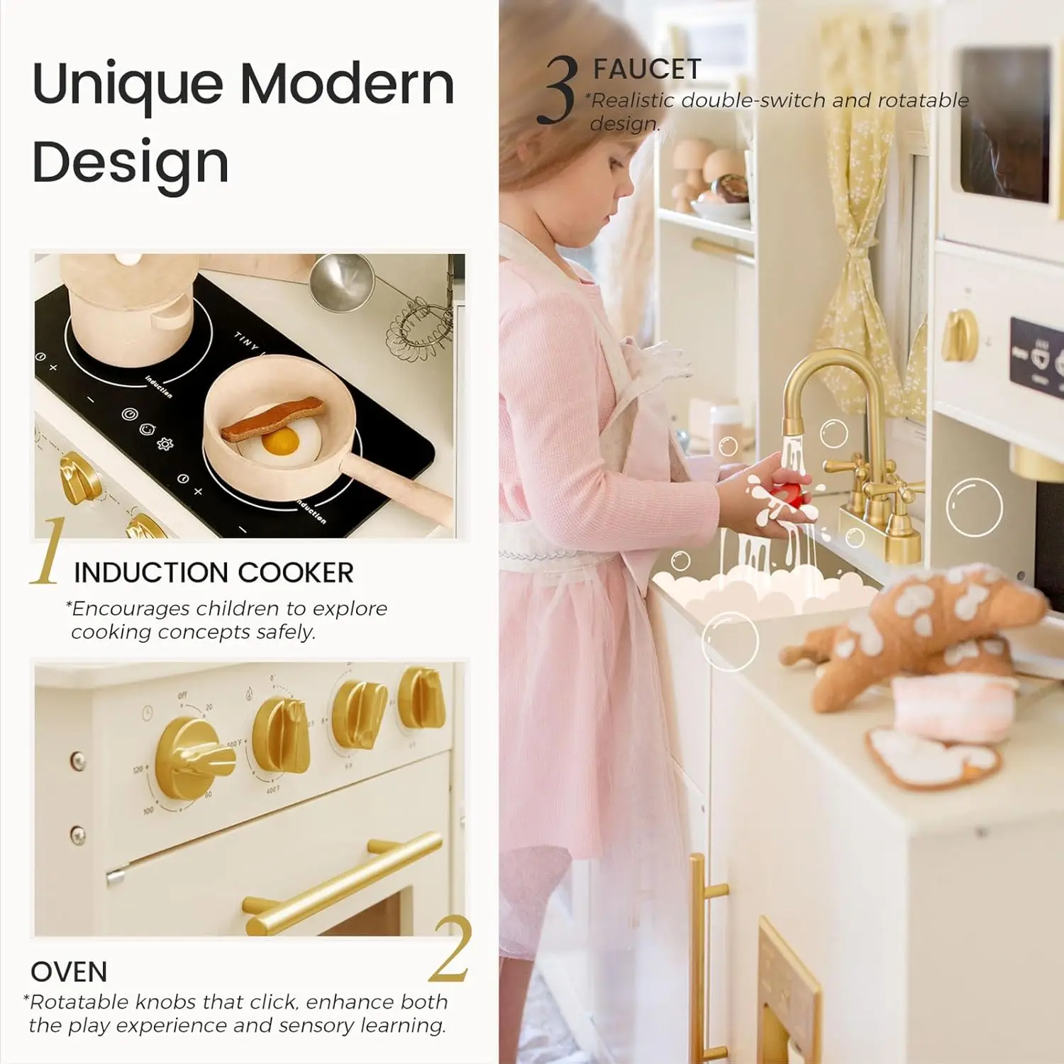 مجموعة ألعاب المطبخ للأطفال ، مجموعة المطبخ للعب ، الكثير من ميزات اللعب ، مطبخ اللعب الخشبي الجديد ، المصمم في المنزل العصري