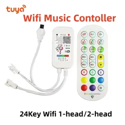 5V-24V Tuya APP Wifi Music 24key LED Pixel Controller Mic Voice Alexa and Google Home Ws2812 RGBIC 3Pin Ws2811 LED Strip Light