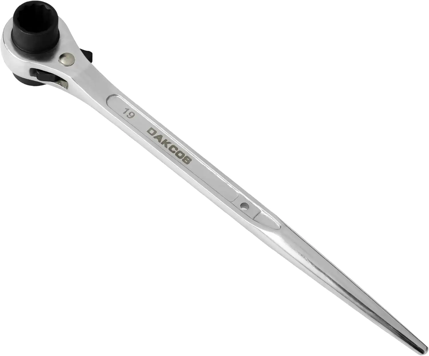 

Double Ended Ratcheting Scaffold Wrench with 12-Point Sockets 19mm & 22mm, Chrome Finish