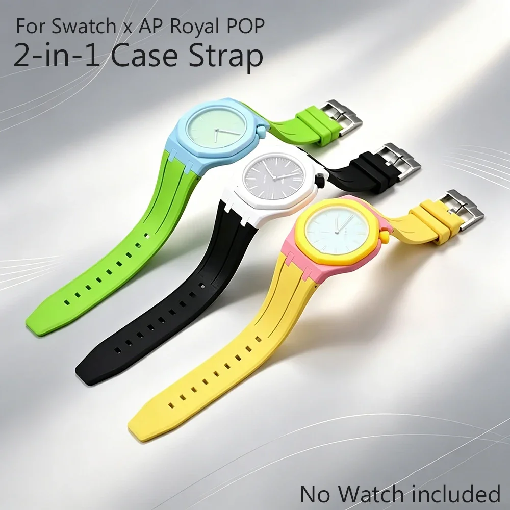 Bioceramic FKM Rubber Strap For AP x Swatch Royal POP  2-in-1 Integrated Case Band Premium Sport Protective Watch Strap