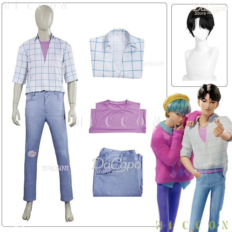 

K-Pop Demon Hunters Jinu Saja, рубашки для косплея для мальчиков, брюки, розовая одежда для сцены газировки, костюм, парик, аниме, фильм, мужские ролевые игры, Хэллоуин