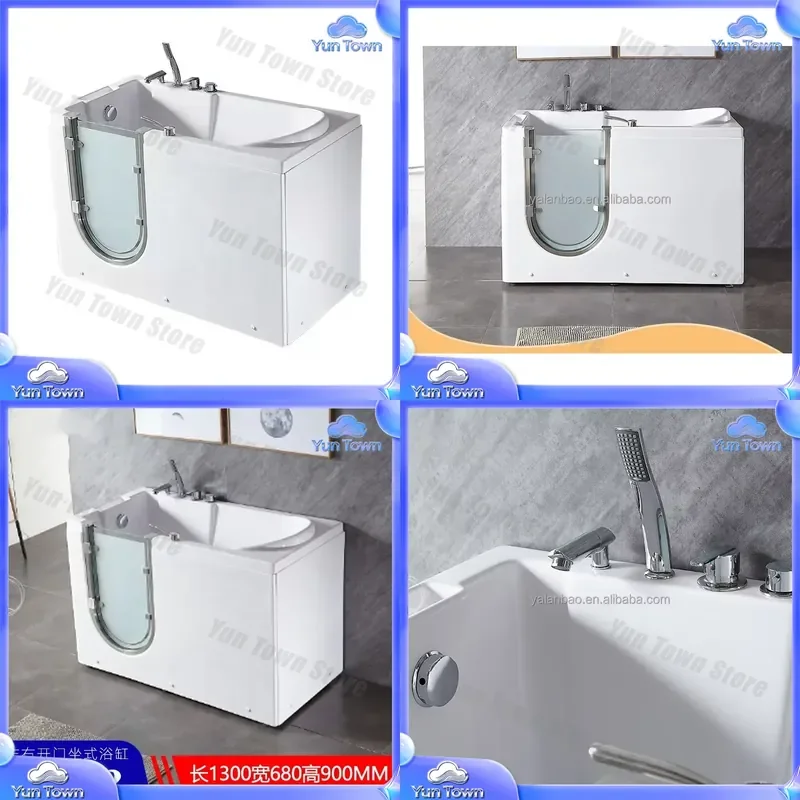 Walk in Tub for Elderly Adults Bathtub Shower Combo Corner Soaking Tub with Seat Slip Resistant Floor Easy Access Low