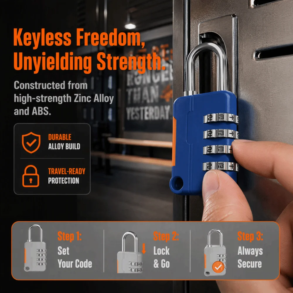 3pcs Outdoor Portable Suitcase Combination Lock 4 Digit Resettable Combination Padlock Luggage Digital Padlock Backpacks
