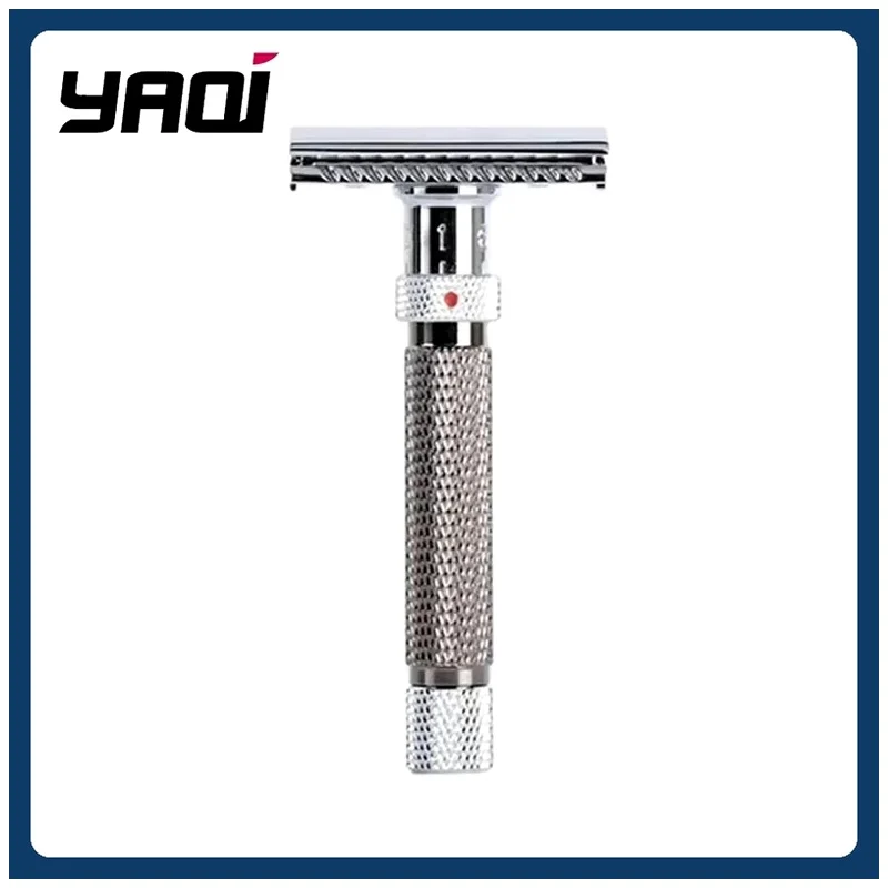 yaqi-ステンレス製-調整可能な安全カミソリ-クロームガンメタルカラー-最終仕上げのメンズシェービング用品、メンズグルーミングツール、最高の贈り物