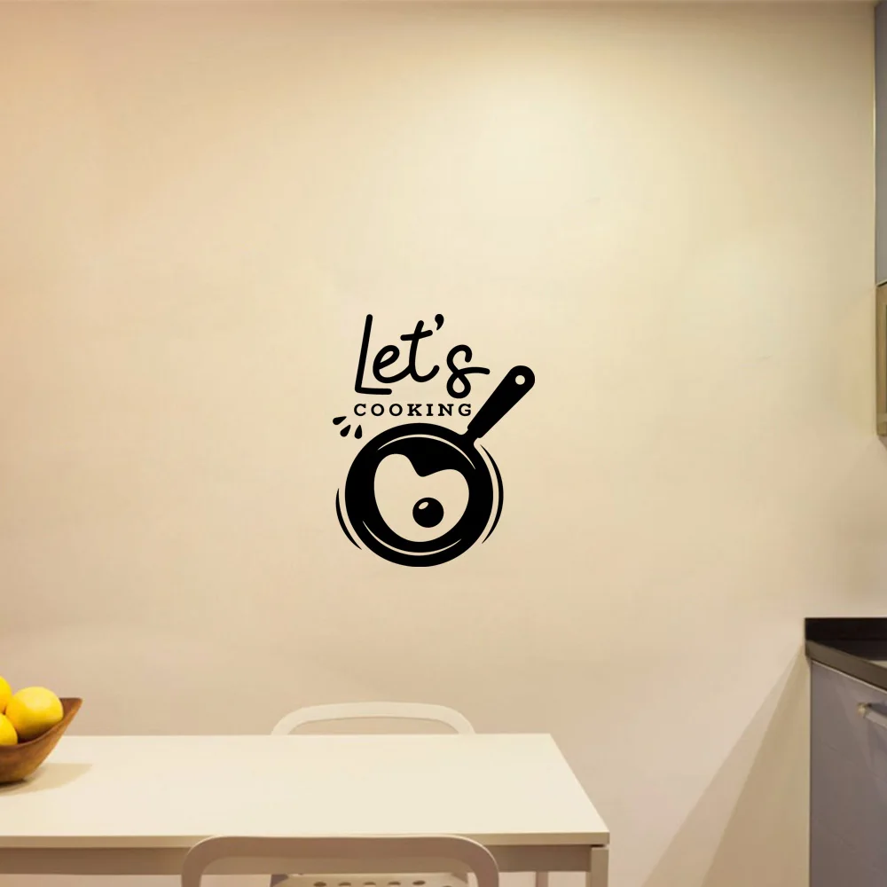 

1 pc let's cooking with wok love kitchen wallstickers Decal Removable Vinyl Mural Poster For kitchen wallpaper Decoration Vinyl