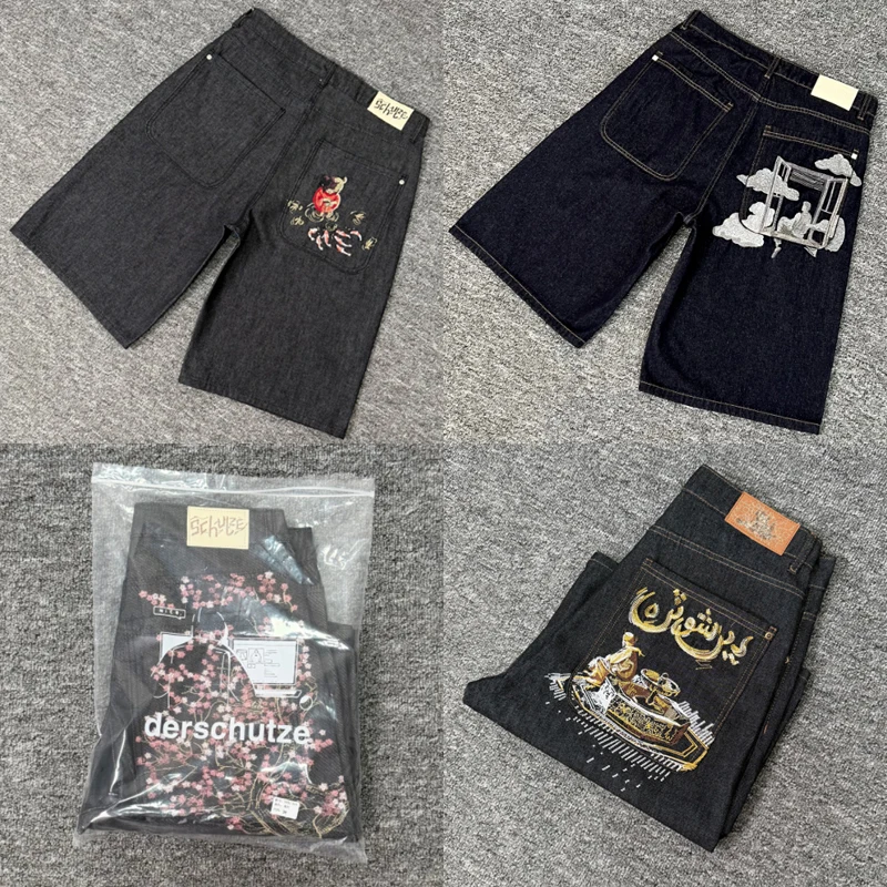 

Trendy Brand Derschutze Denim Shorts High Quality Retro Logo Embroidery Pattern Jeans Send Out in One Day