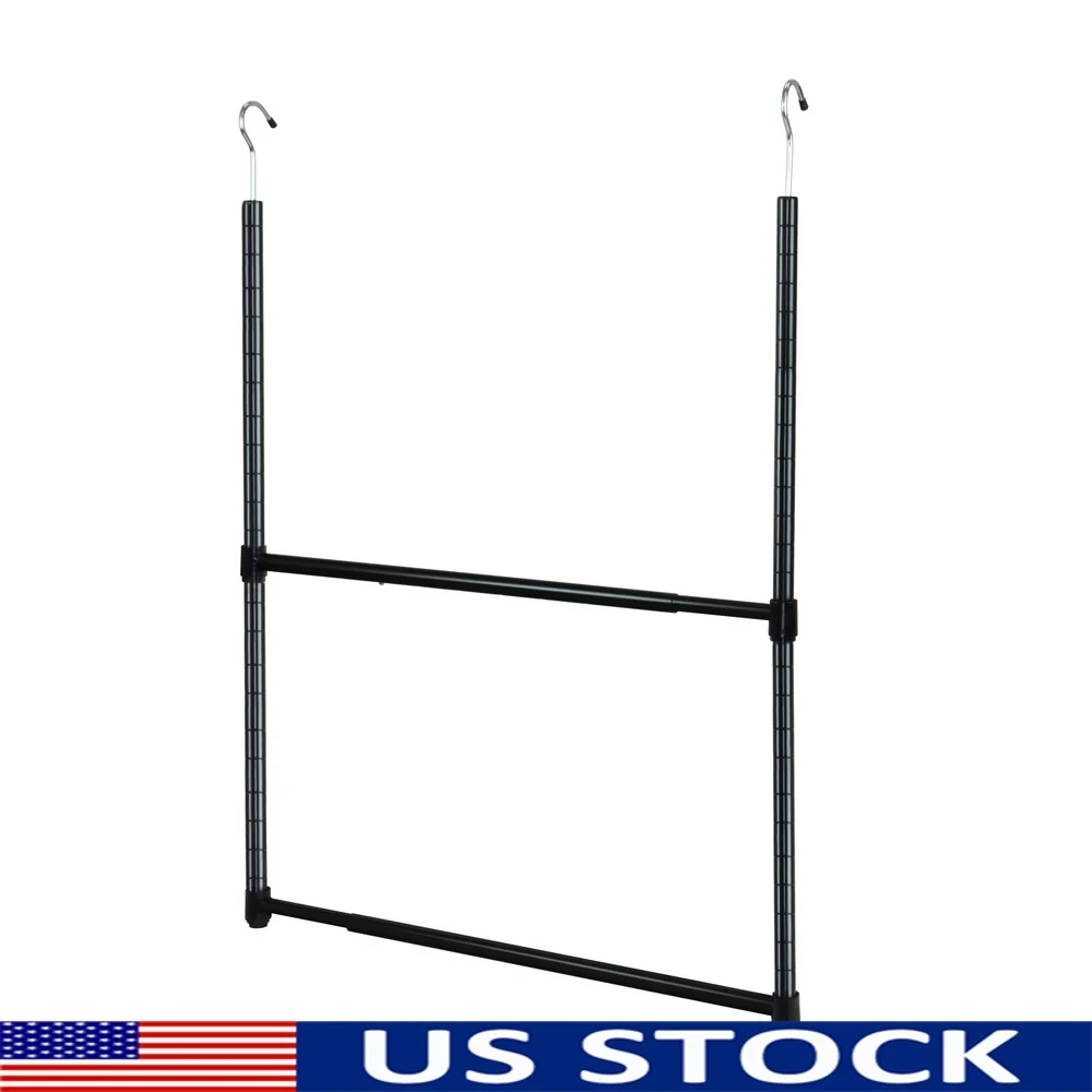 

Portable Adjustable Closet Hanger Rod Double Storage Organizer Expandable Height Adjustable Two Tier Easy Assembly Travel Use