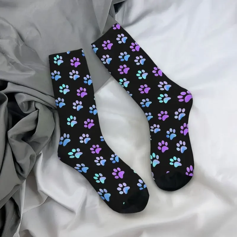 Blaue Galaxie Hunde pfote Kleid Socken Männer Frauen warme Mode Crew Socken