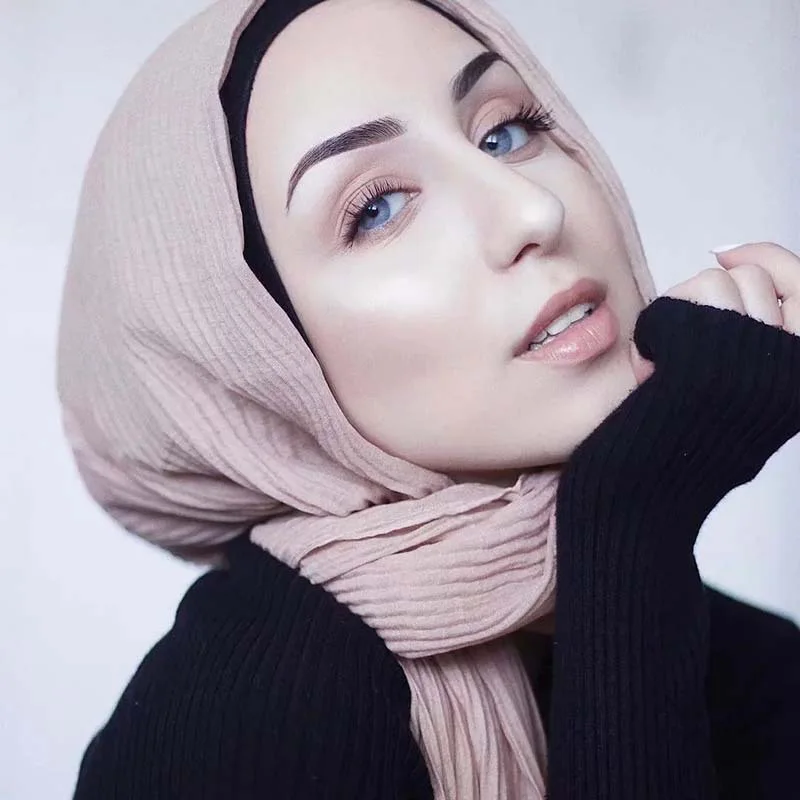 

New Muslim Women Hijab Long Scarf Shawl Wrap Winkle Pleated Stole Headwear Headscarf Chiffon Crinkle Solid Color Turban 180*85cm