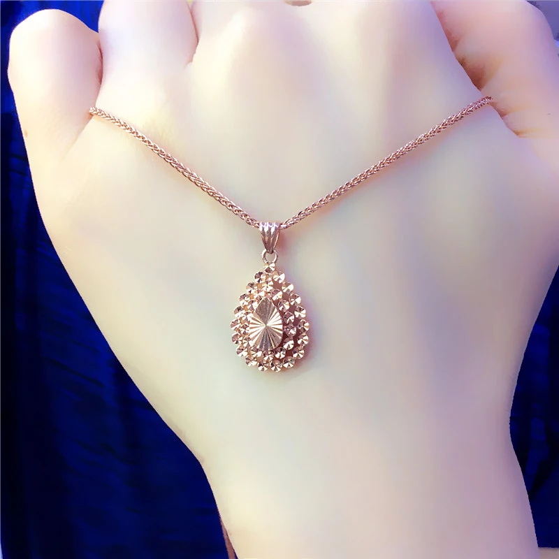 585 purple gold plated 14K rose gold new shiny creative water drop pendant neckalce for woman heavy sense fashion party jewelry