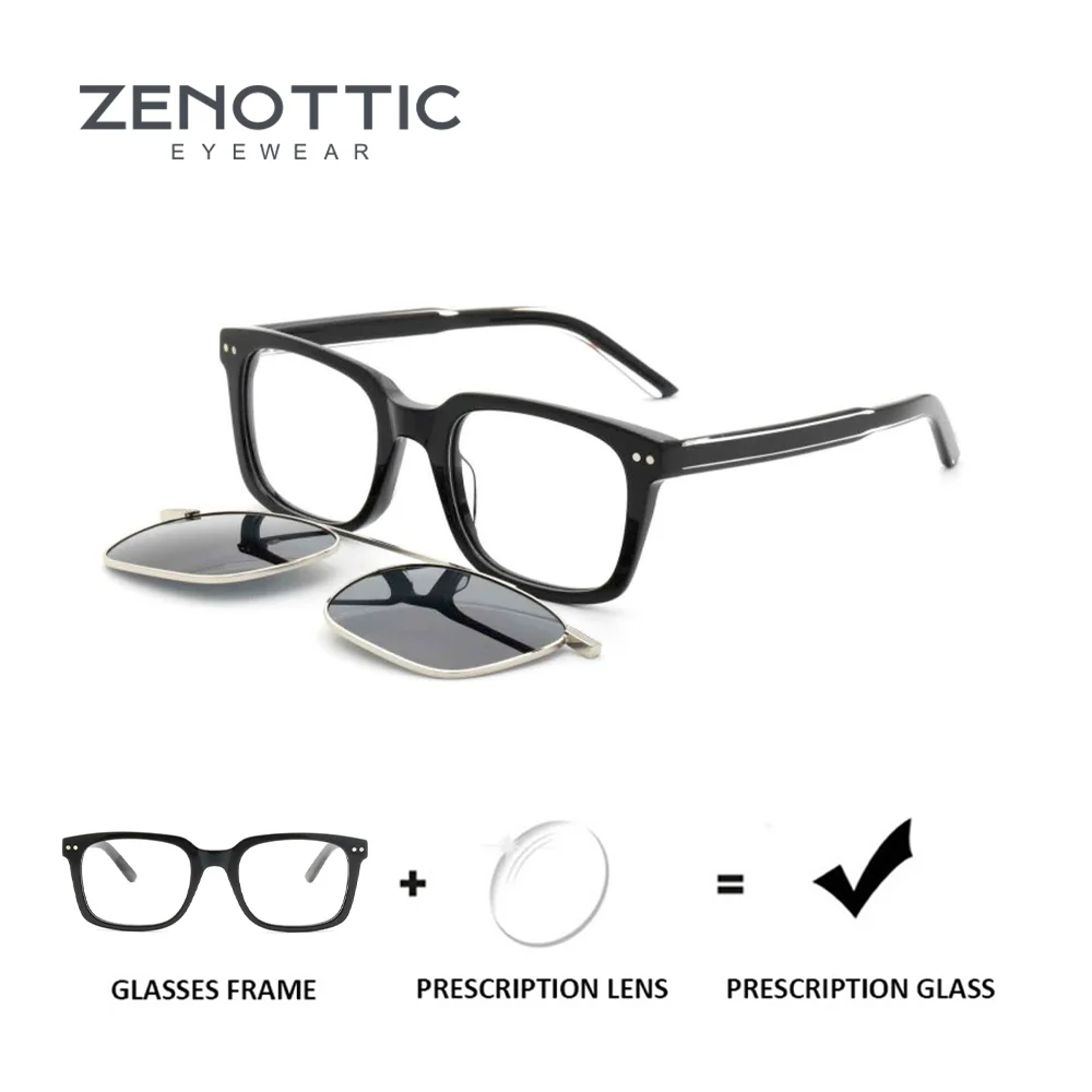 

ZENOTTIC Square Clip On Eyewear Unisex Acetate Frame Prescription Myopia Progressive Lenses