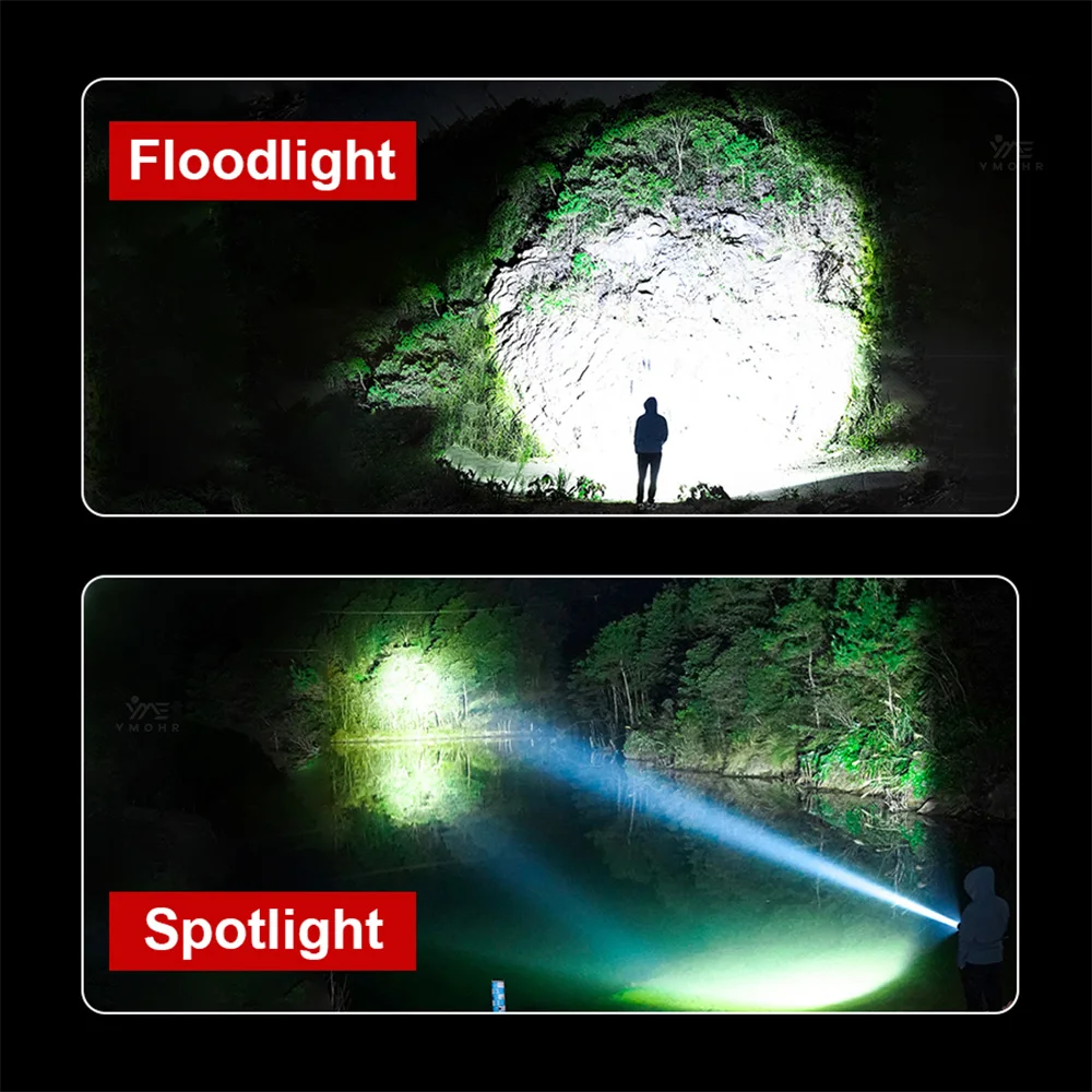 Powerful Camping Torch Led flashlight Rechargeable Super Bright Flashlight Battery Display Lightweight Climbing Hiking Flashligt