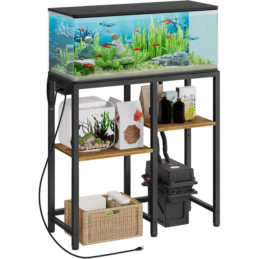 

20-29 Gallon ish Tank Stand with Power Outlet, Aquarium Stand Storage Organizer, Heavy Duty Terrarium Stand or Living Room, Home
