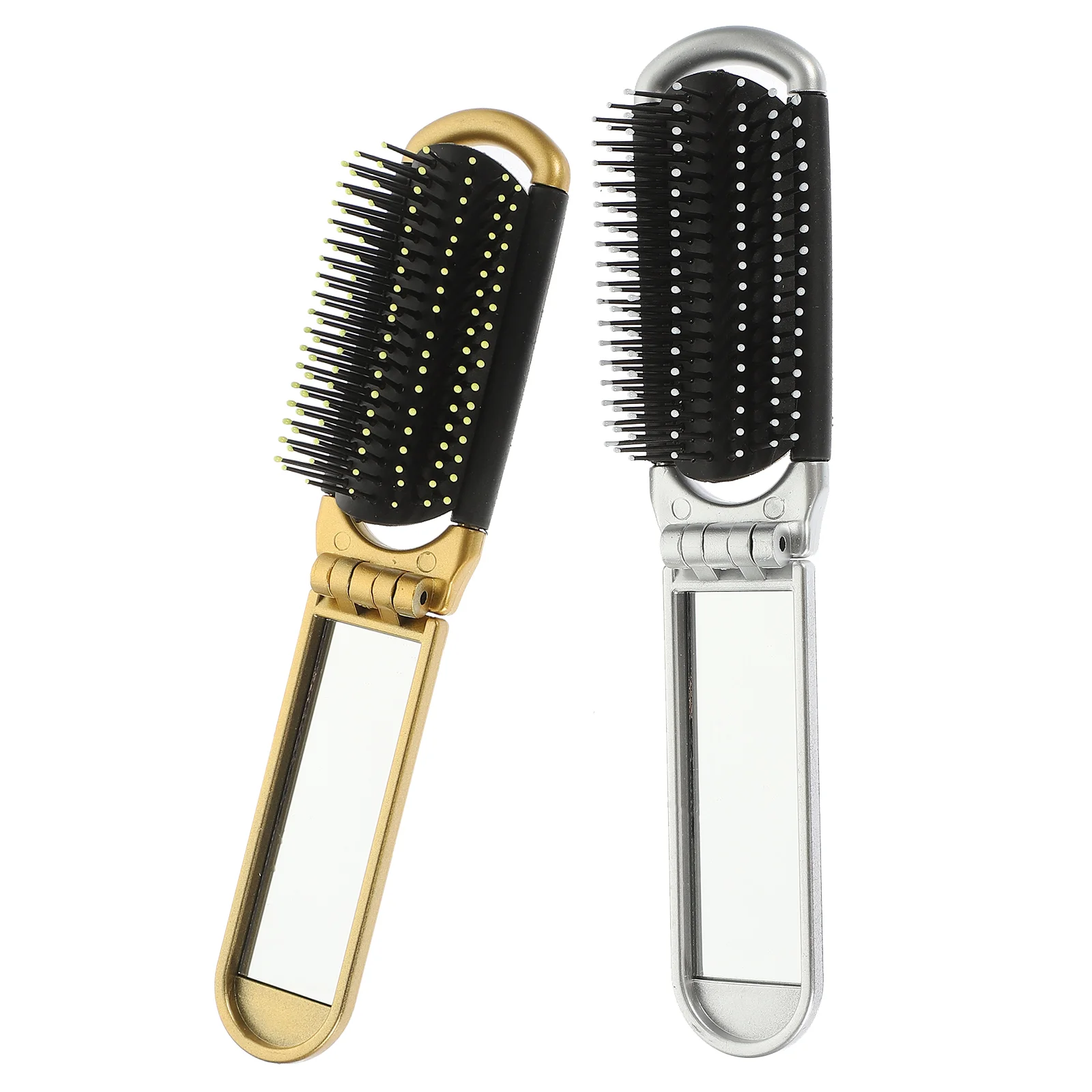 

2 Pcs Folding Mirror Comb Portable Travel Airbag Massage Hair Smoothing 2pcs Gold Silver Pocket Brush Small Plastic Miss Man