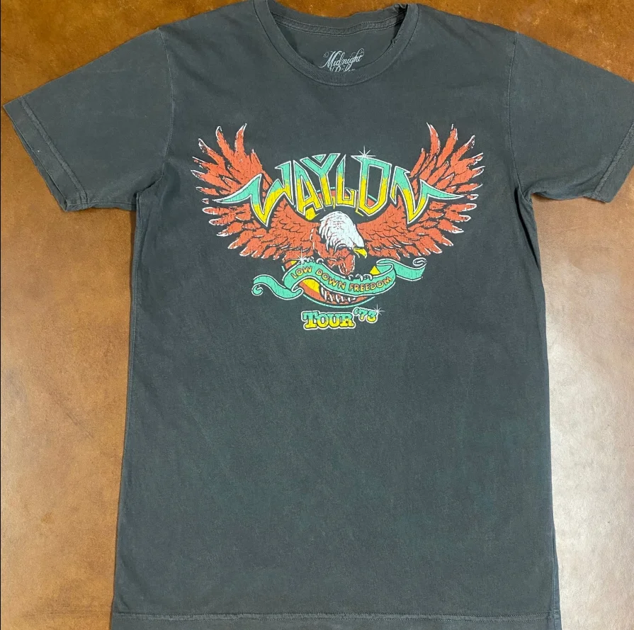 

American Vintage Waylon Jennings Tour 73 Neutral Black T-Shirt Summer New Men's and Women's Streetwear