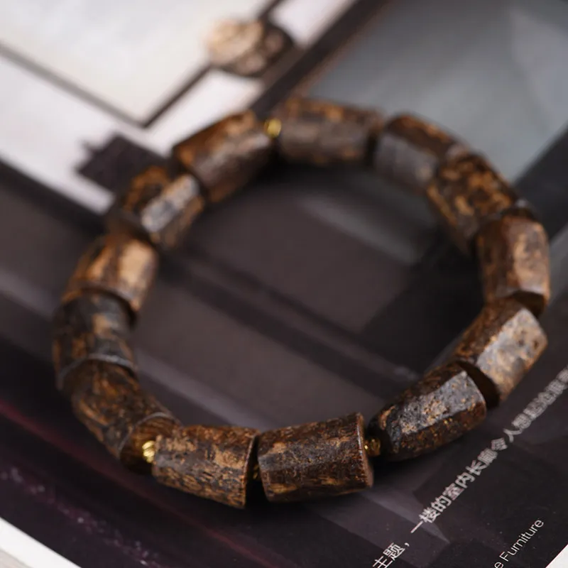 Dalagan Insect Leak Agarwood Free Form Old Material Mala Bracelet For Men Collectible Rare Wenwan Jewelry