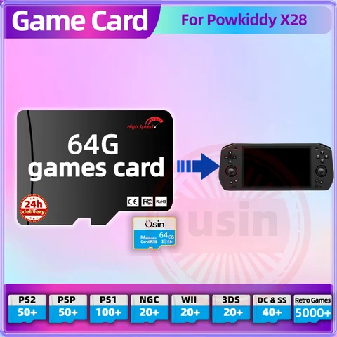 휴대용 휴대용 게임용 SD 카드, 안드로이드, Powkiddy X28 X18S TF 레트로 게임, PS2, PSP, PS1, 고속 64G