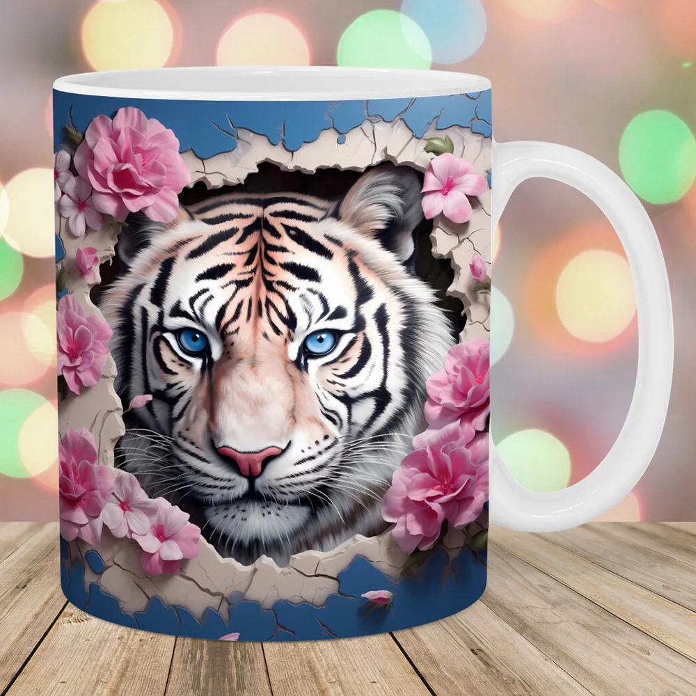 July New 3D Tiger Ceramic Mug, Office Coffee Water Cup