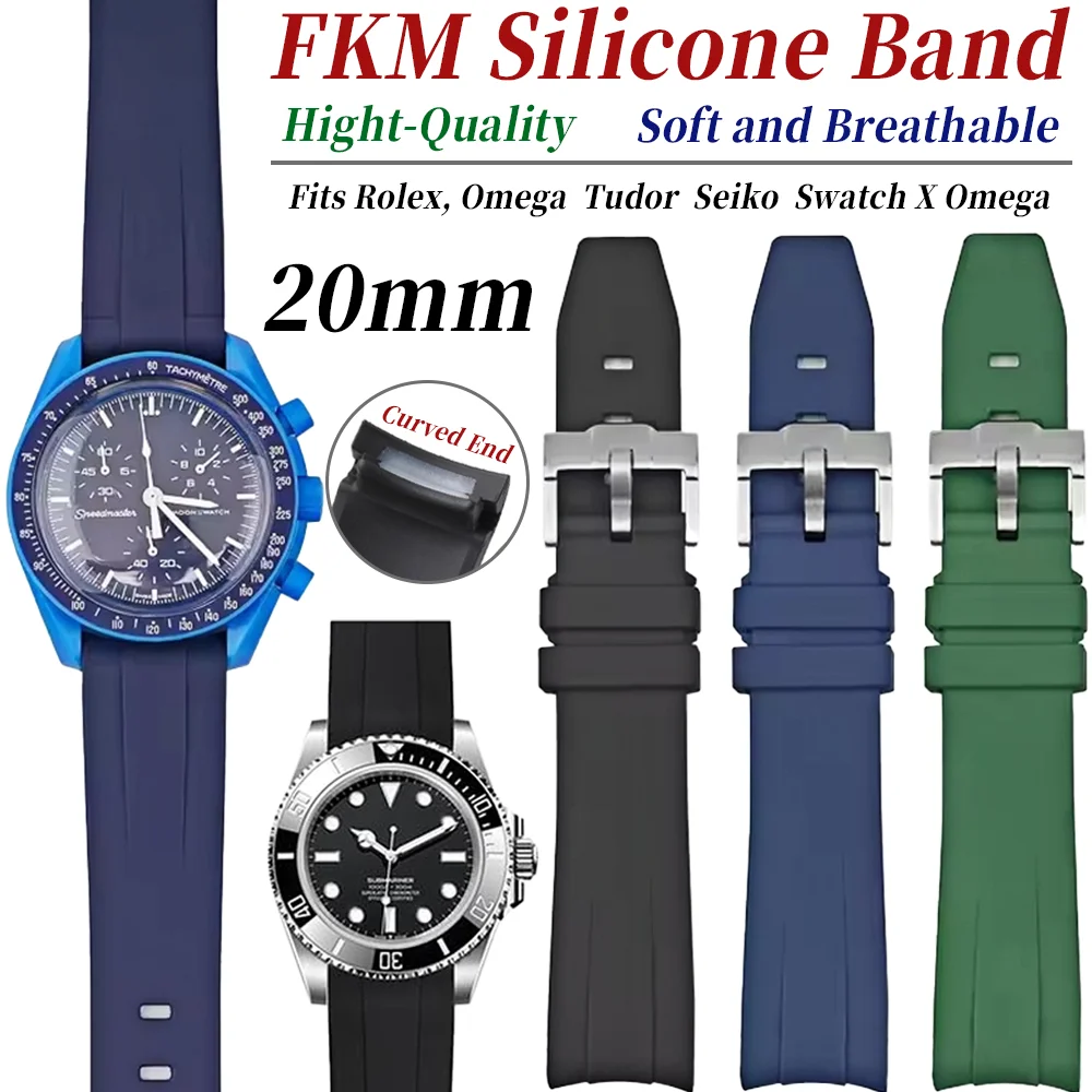 20mm Watch Band for Omega X Swatch Moonswatch Speedmaster No Gap FKM Rubber Strap for Rolex Daytona GMT SEIKO Watches Bracelet