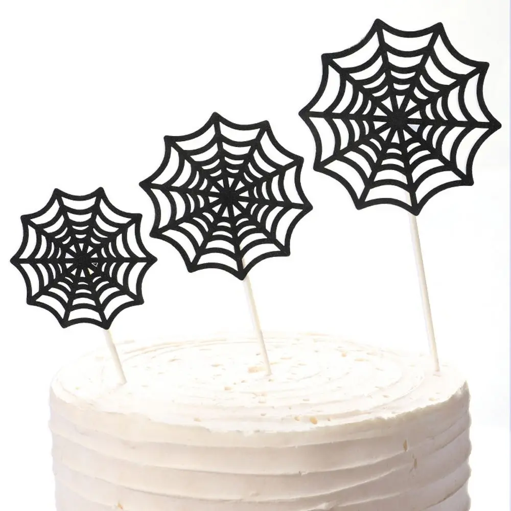 Happy Halloween Cake Topper Cartoon Spider Web Cupcake Toppers for Kids Halloween Party Gift Dessert Decoration