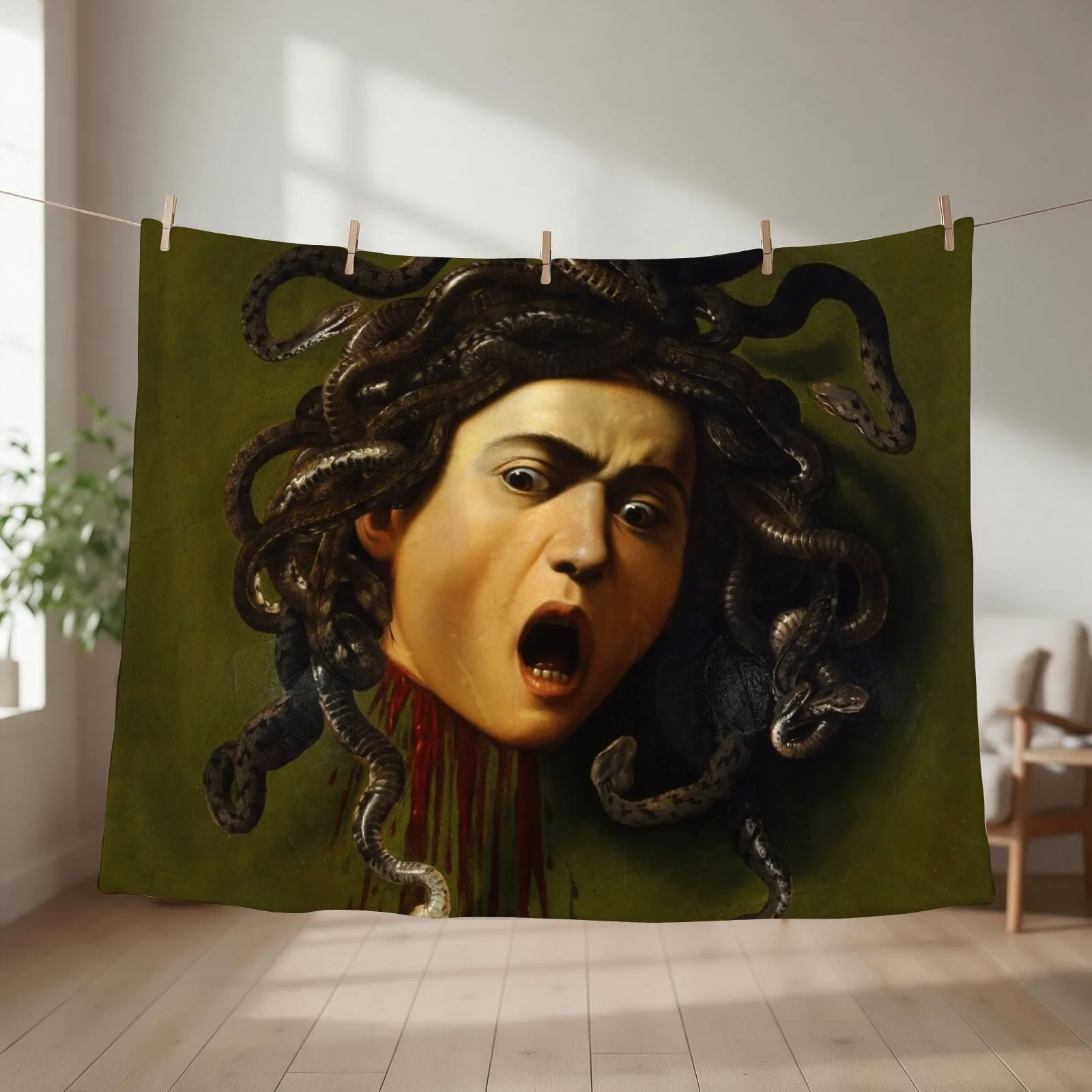 Medusa Caravaggio 1598 Greek Mythology Art Throw Blanket couch cozy soft plush fuzzy picnic outdoor blanket