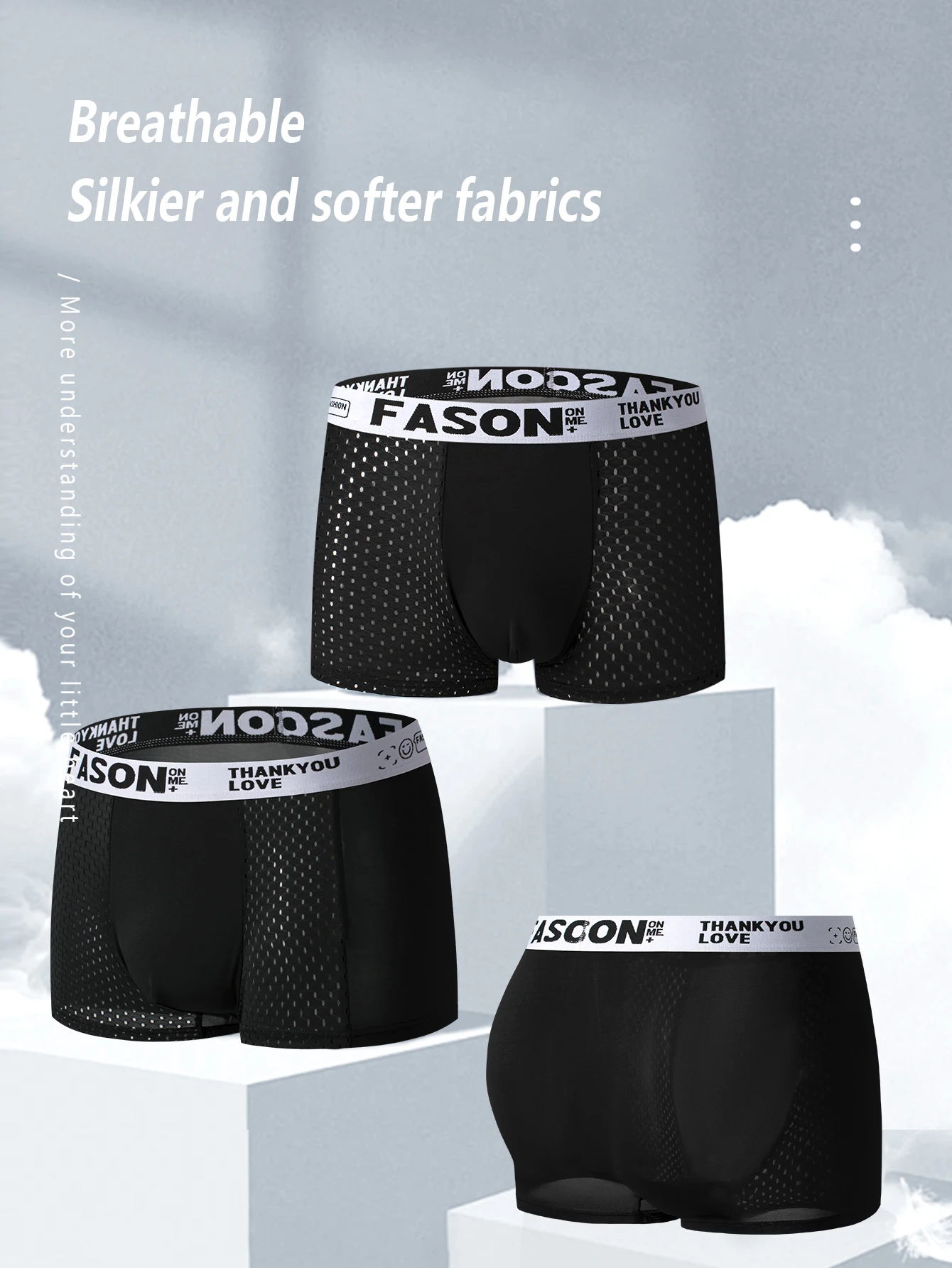 1 Pair Mesh Ice Silk Men's Briefs FASON Personalized Waistband Breathable Sexy Slimming Briefs Fashion Comfort Boxers