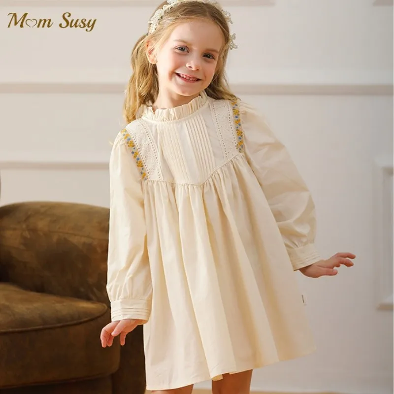

Baby Girl Princess Cotton Ruffled Dress Infant Toddler Child Flower Embroidered Vestido Spring Autumn Casual Baby Clothes 1-10Y