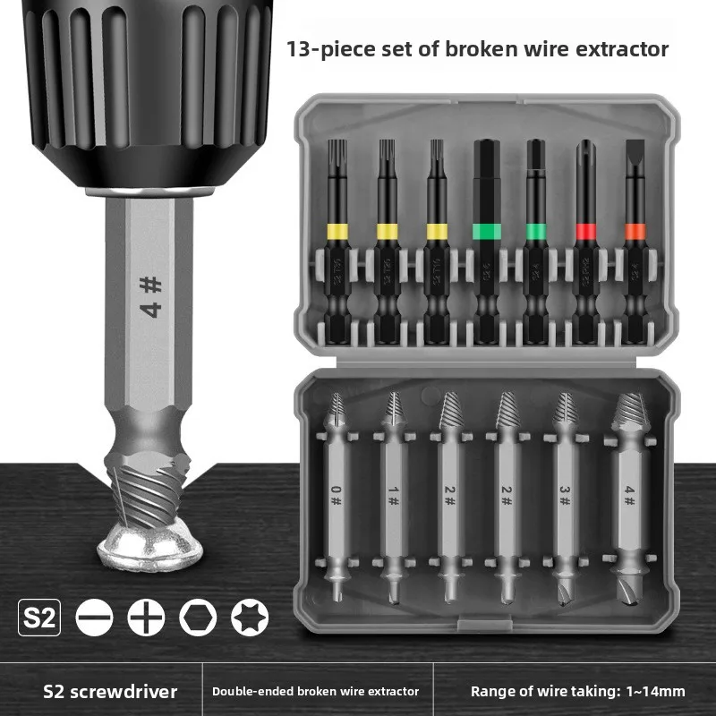 

13Pcs Screw Extractor Kit Steel Damaged Remover Set Metal Easy Out Drill Bits Bolt Stud Multi-Spline