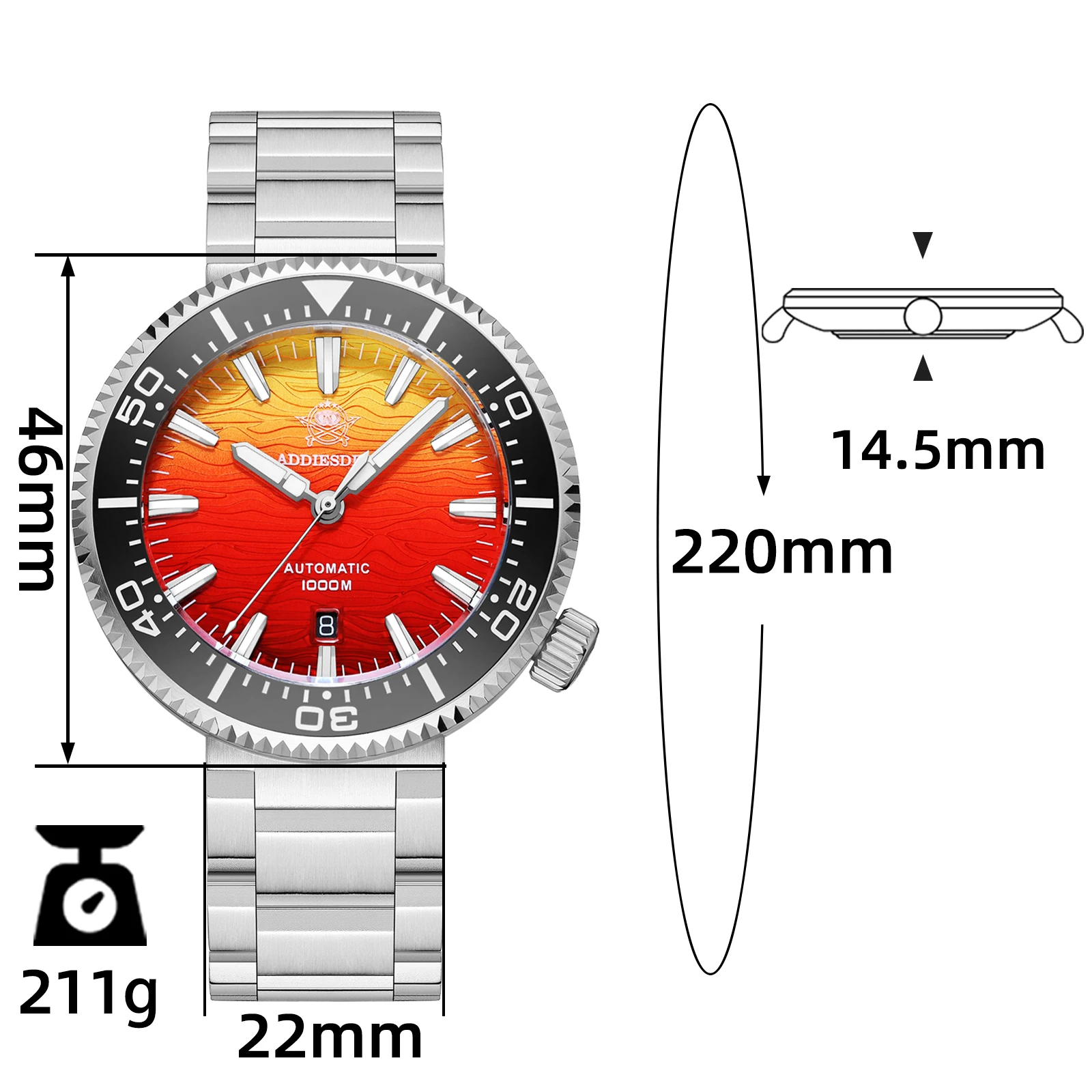 

ADDIESDIVE AD2526 Personalized Watches Sapphire Glass Super Luminous Automatic Mechanical Gradient Watch 1000M Waterproof Clock
