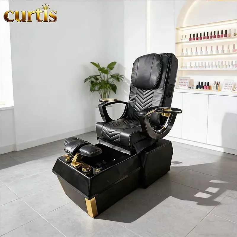 

New Style Black Modern Whirlpool Spa Pedicure Massage Chair Adjustable Reclining LED Lamp Pipeless Jet System For Nail Salon