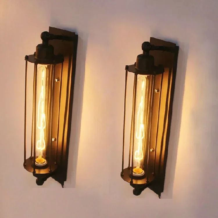 Retro American Industrial Wall Lamp Wrought Iron Bedside Bar Restaurant Corridor Wall Lamp Edison Flute Wall Lamp