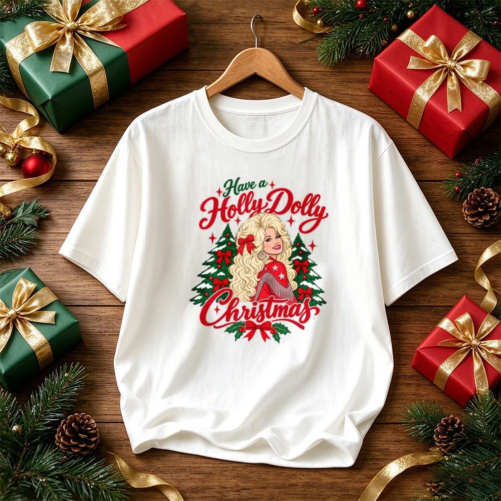 Great Jumper for 2026 Have A Holly Dolly Christmas T-Shirt Country Music Fan Retro Blonde Graphic Tee Cute Holiday Party Gift